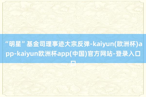 “明星”基金司理事迹大宗反弹-kaiyun(欧洲杯)app-kaiyun欧洲杯app(中国)官方网站-登录入口